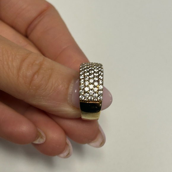 Pave White CZ Yellow Sterling Silver Half Eternity Band Size # 7 - Picture 7 of 8